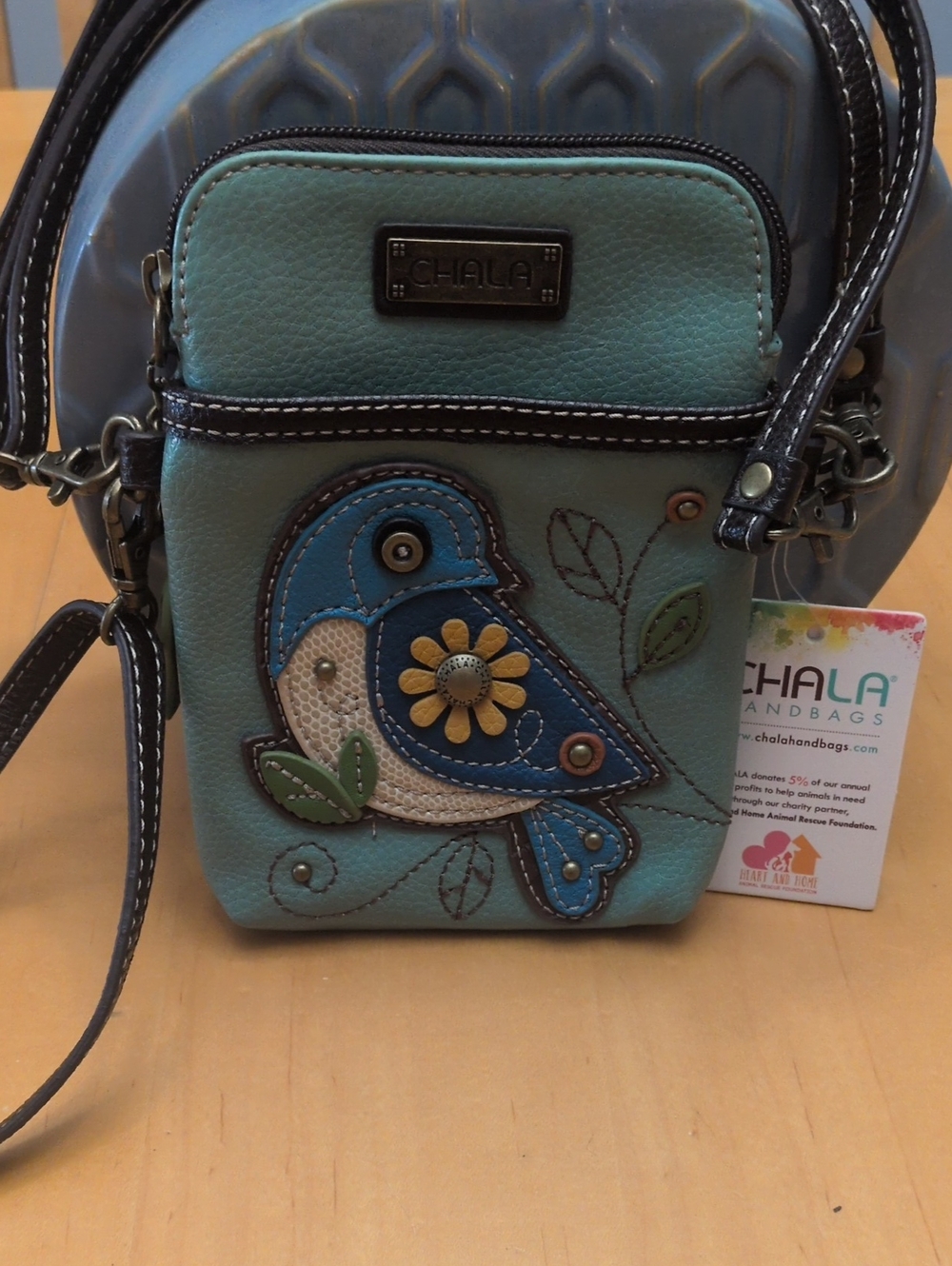 Chala Teal Blue Bird Crossbody Bag